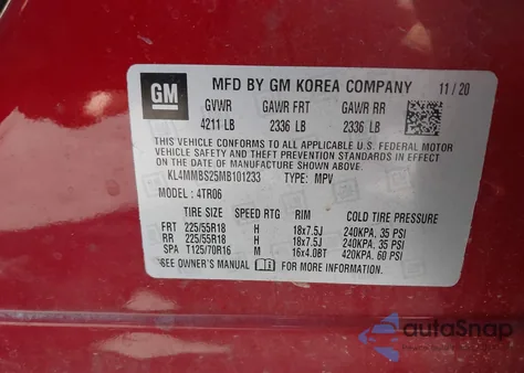 2021 Buick Encore Gx Fwd Preferred из США, поврежденный, VIN KL4MMBS25MB101233